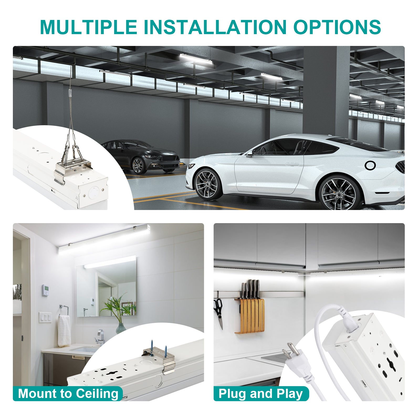 4FT Motion Sensor Garage Lights 38W LED Shop Light , 5300 Lumens 5000K ...