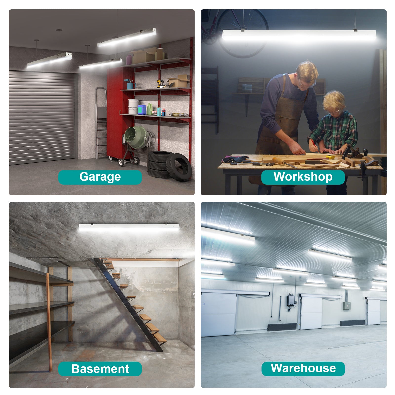 4FT Motion Sensor Garage Lights 38W LED Shop Light , 5300 Lumens 5000K ...